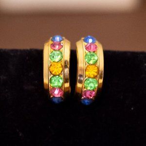 Vintage Colorful Rhinestones Gold Tone Elegant Screwback Earrings by Coro - U27